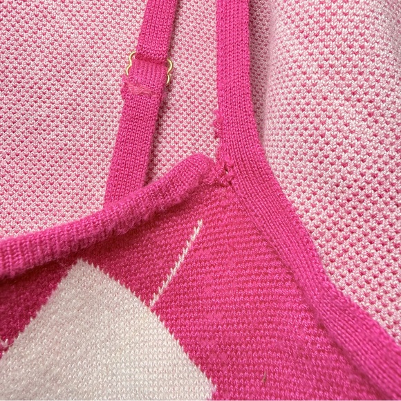 Y2K Pink Argyle Cropped Women's Sweater Set size Medium. Quarter length sleeves. - Picture 4 of 16